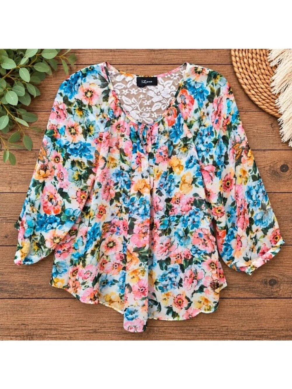 IZ Byer California semi-sheer floral blouse